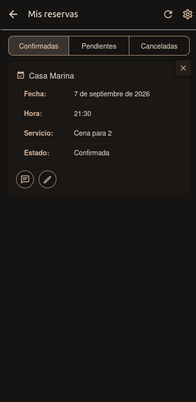 Pantalla Mis reservas de ReservaMe